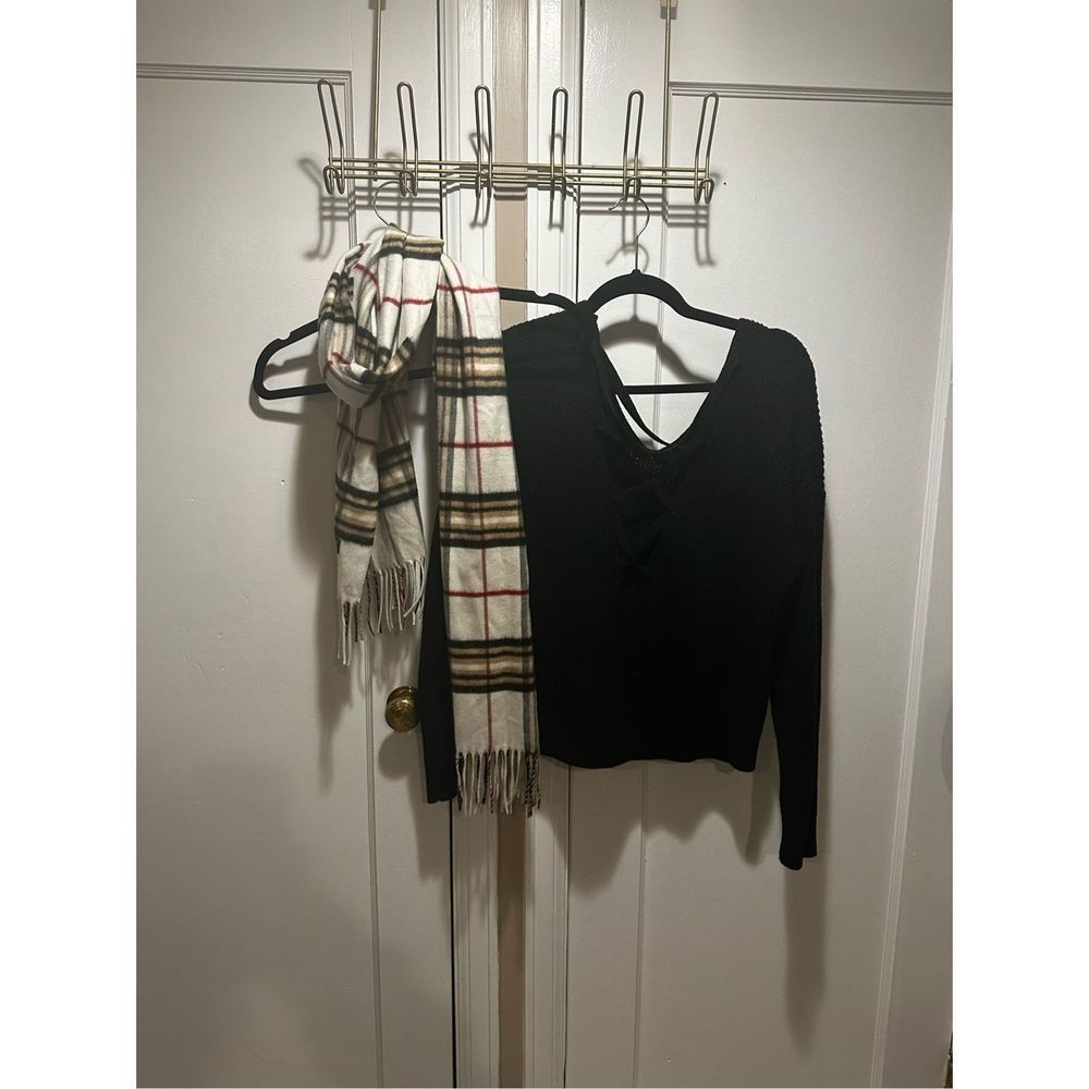 SHEIN Lace Up Criss Cross Back Black Knit Sweater with Medium With Matching Scar
